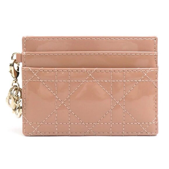 Auth Christian Dior Card Case Holder Pink Beige Enamel/Goldtone - Picture 1 of 7